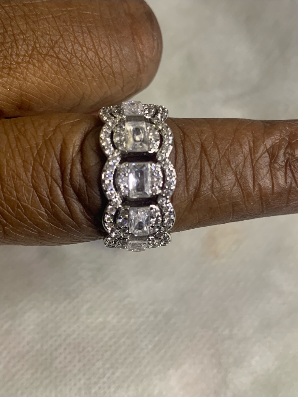 Sparkling Silver-Tone White Cubic Zirconia Multi-Stone Ring